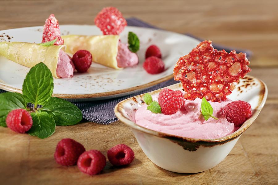A Raspberry Dip With Sour Cream And Raspberry Schnapps Photograph by Niklas Thiemann