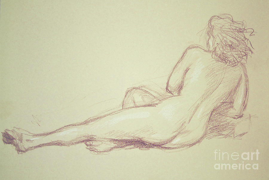 Nude Woman Drawing - A reclining nude woman by Anatol Woolf Nude Woman Drawing - A reclining nude woman by Anatol Woolf