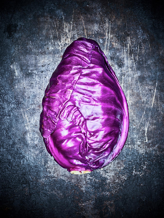 A Red Cabbage On A Dark Metal Background top View Photograph by Peter Rees