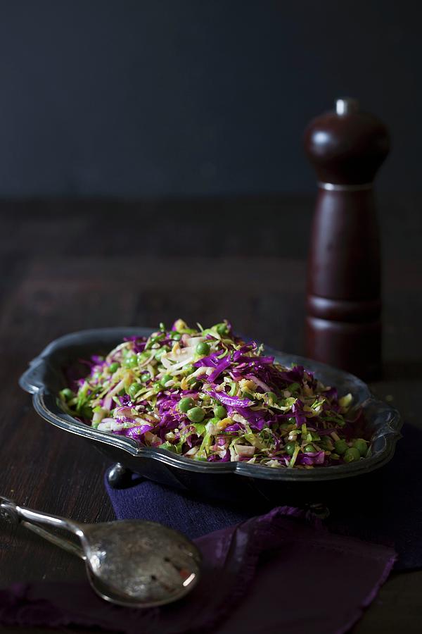 A Red Cabbage Salad With Brussels Sprouts And Peas Photograph by Yelena Strokin