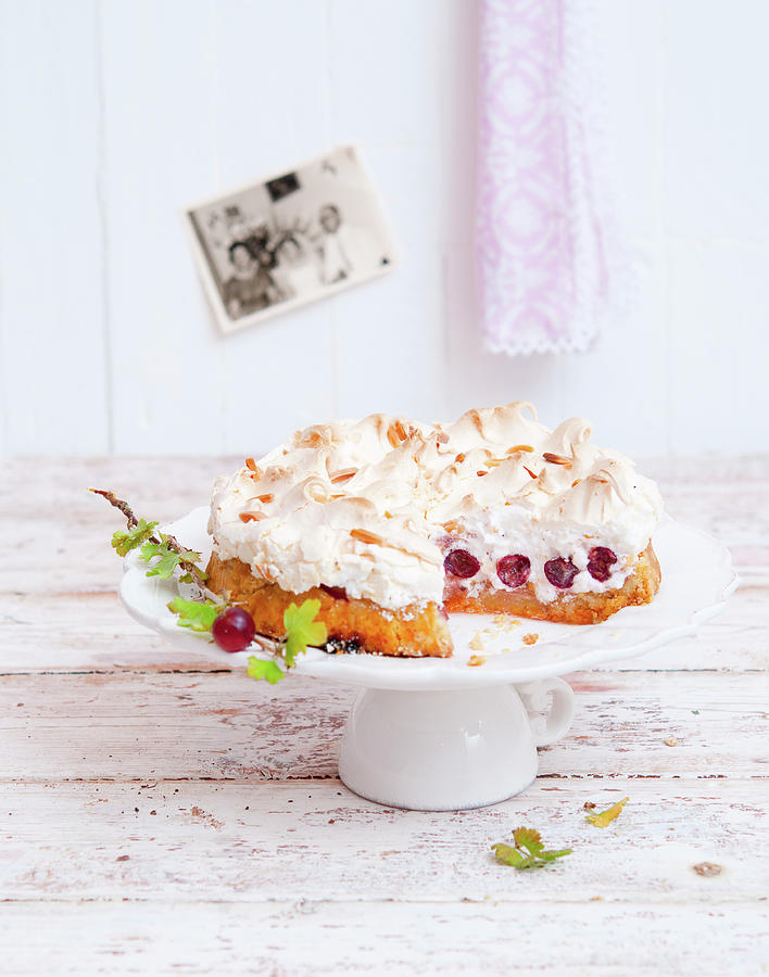Fruit Photograph - A Red Gooseberry And Meringue Pie by Udo Einenkel