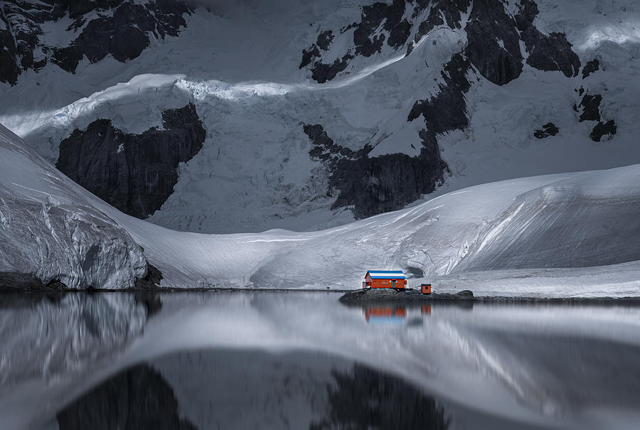 A Red House By Antarctica Glacier Photograph by John-mei Zhong
