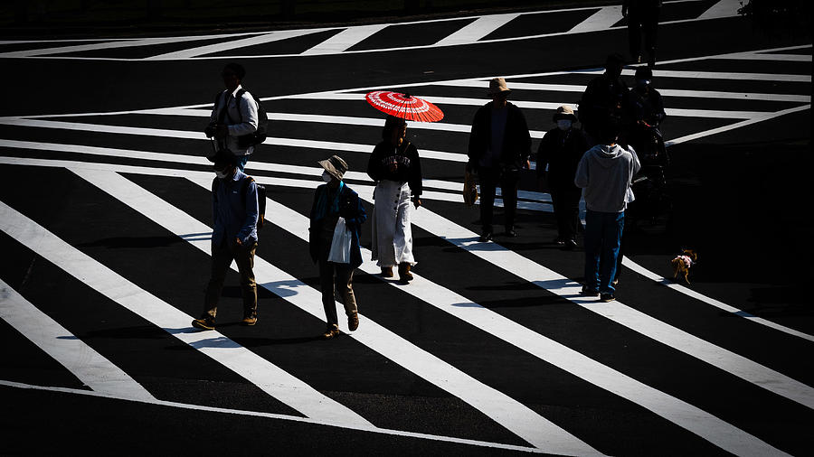 Street Photograph - A Red Parasol by Kazuhiro Komai