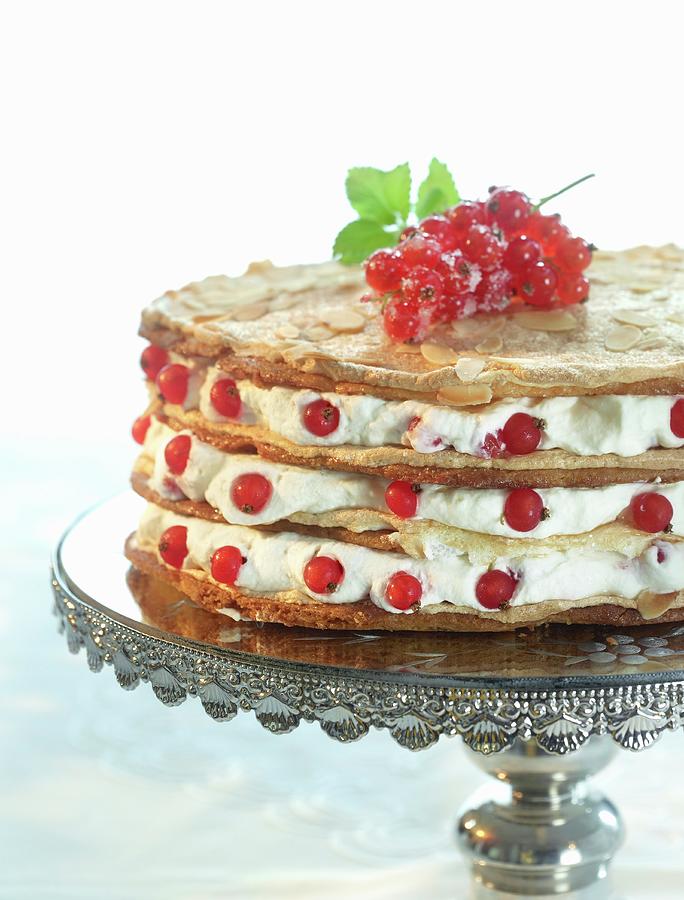 A Redcurrant Layer Cake With Almonds Photograph by Foodfoto Kln