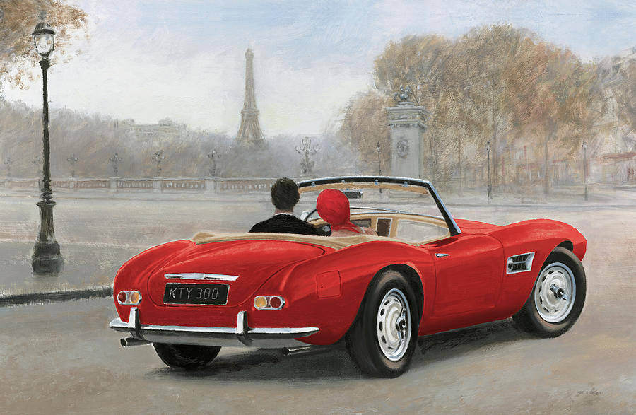 Car Painting - A Ride In Paris IIi Red Car by Marco Fabiano