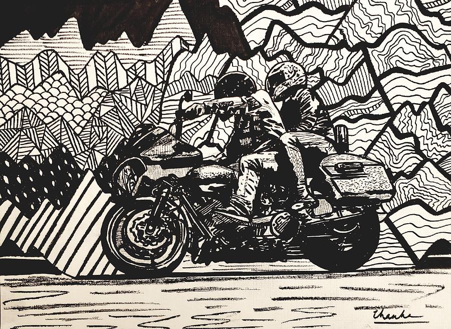 Mountain Drawing - A Ride by Thanh Ha Nguyen-Maga