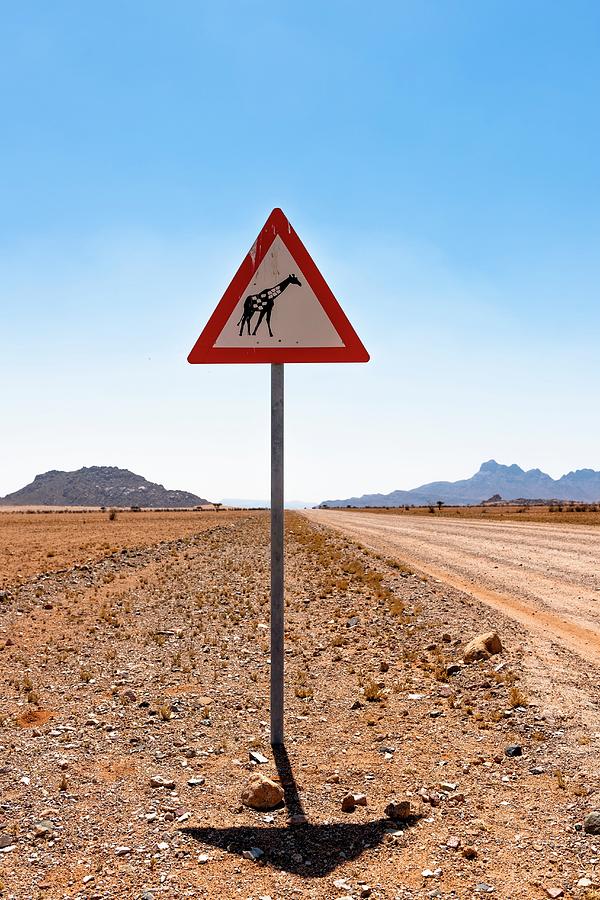 A Road Sign: Beware Of Giraffe, Namibrand Private Reserve, Namibia Photograph by Jalag / Gregor Lengler