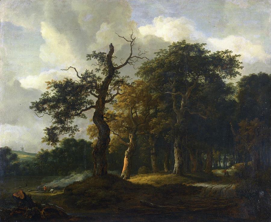 A Road Through An Oak Wood Painting by Jacob Salomonsz. Van Ruysdael ...