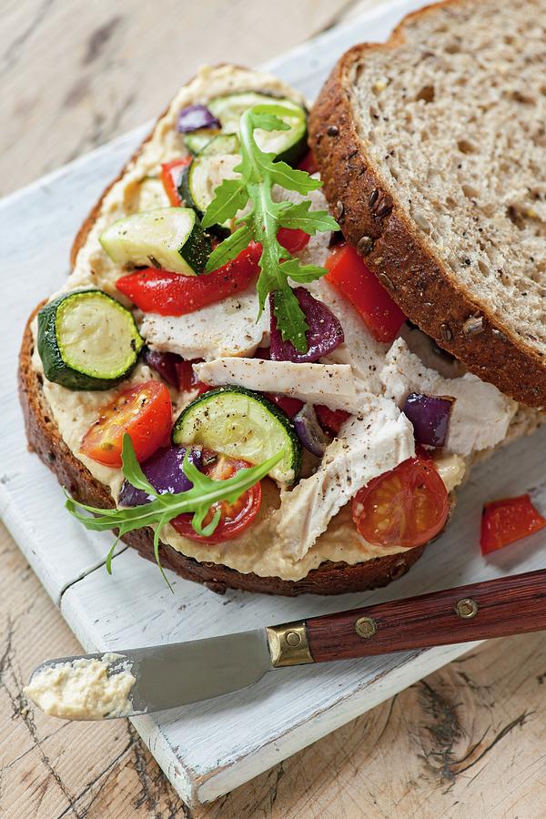 Bread Photograph - A Roasted Vegetable And Chicken Sandwich by Jonathan Short
