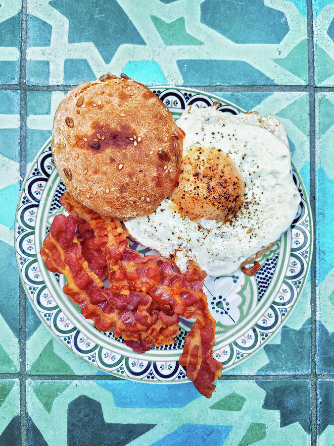 A Roll With A Fried Egg And Bacon Photograph by Petr Gross