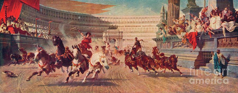 A Roman Chariot Race Drawing by Print Collector