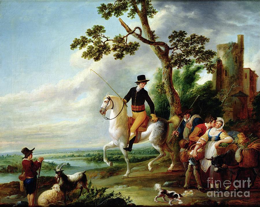 Horse Painting - A Romantic Meeting by Louis Joseph Watteau