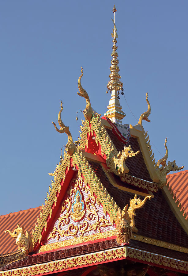 Buddha Photograph - A Rooftop Detail at a Neighborhood Temple, Chiang Mai, Thailand by Derrick Neill