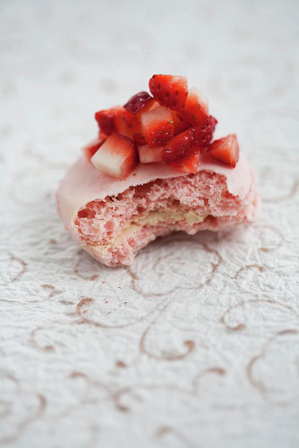 A Rose Macaroon Topped With Diced Strawberries Photograph by Schindler, Martina