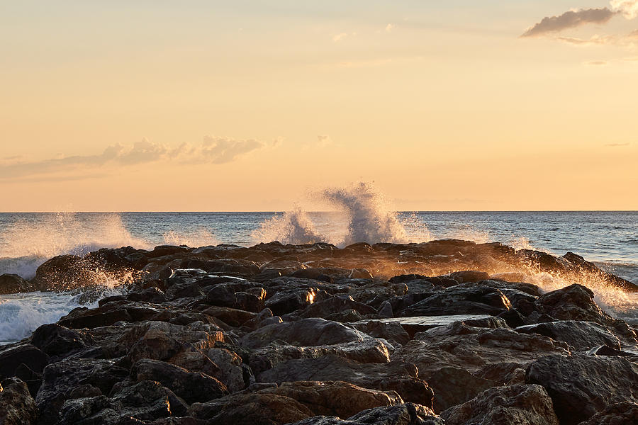 A Rough Sea, The Rocky Coast And The Sunset Photograph by Alessandro Mari