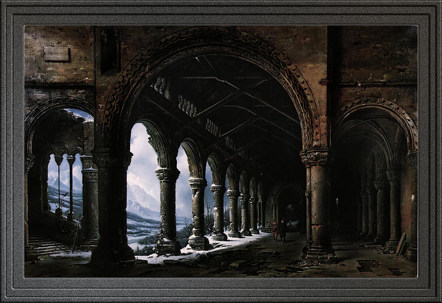 A Ruined Gothic Colonnade by Louis Daguerre Painting by Rolando Burbon