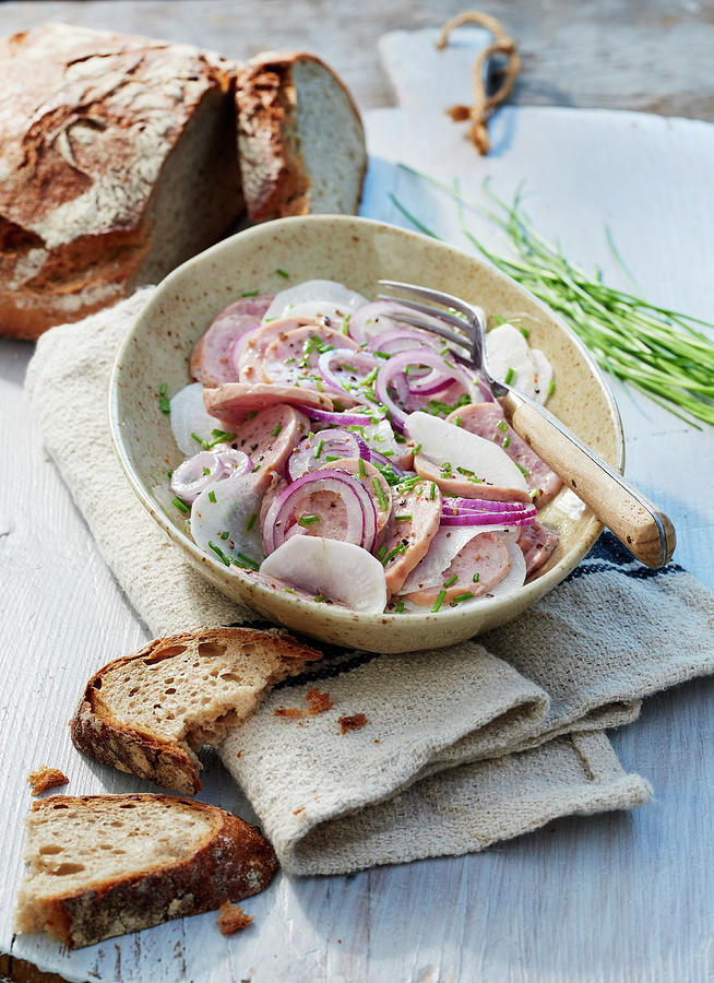 A Rustic Meat Salad With Radishes And Red Onions Photograph by Stefan Schulte-ladbeck
