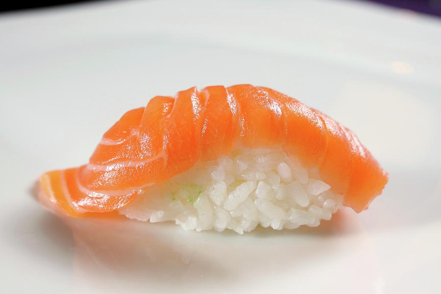 A Sake Sushi: Nigiri Sushi With Salmon Photograph by Jan Prerovsky