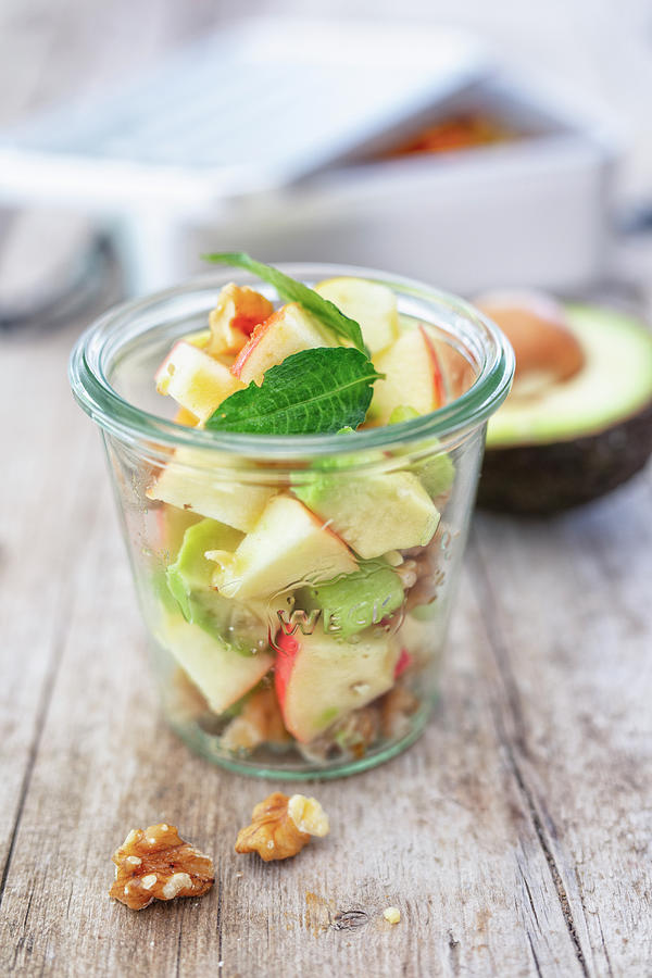 A Salad With Apple, Celery, Avocado And Walnuts low Carb Lunch Photograph by Jan Wischnewski