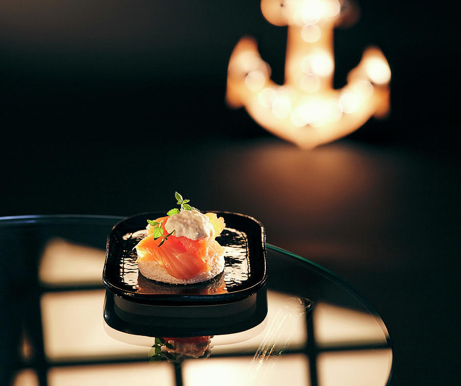 A Salmon Canap On A Serving Platter On A Dark Surface Photograph by Misha Vetter