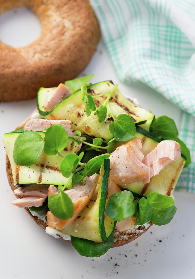 A Salmon, Courgette And Water Cress Bagel Photograph by Jonathan Short