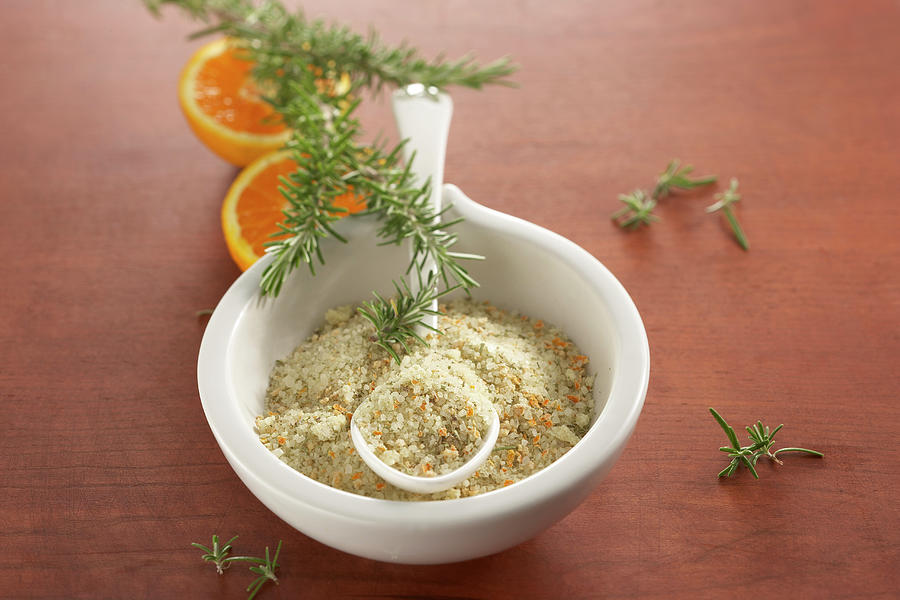 A Salt Mixture Made From Sea Salt, Rosemary And Dried Orange Zest Photograph by Teubner Foodfoto