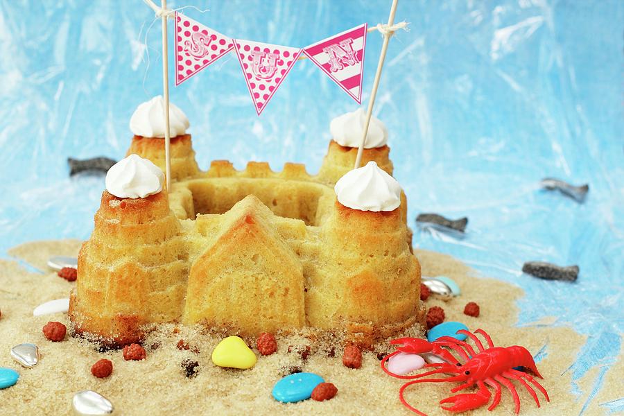 A Sandcastle Cake With Beach Decorations Photograph by Barbara Djassemi