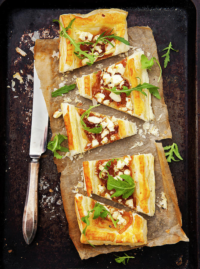A Savory Puff Pastry Tart With Caramelised Onions And Goats Cheese Photograph by Stacy Grant