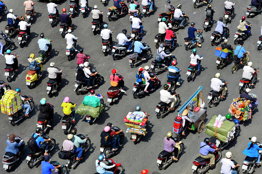 A Sea Of Mopeds During Rush Hour In Photograph by Rwp Uk