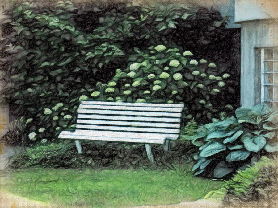 A Seat Among The Hostas and Hydrangeas Photograph by Leslie Montgomery