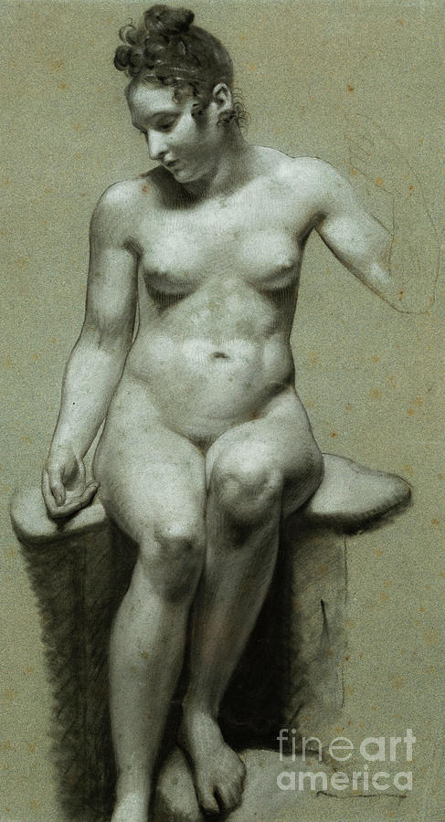 A Seated Female Nude  Black and white chalk  Pastel by Pierre-Paul Prudhon
