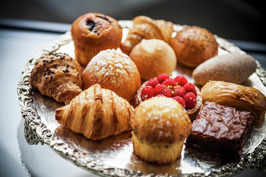 A Selection Of Cakes And Pastries On A Silver Tray Photograph by Imagerie