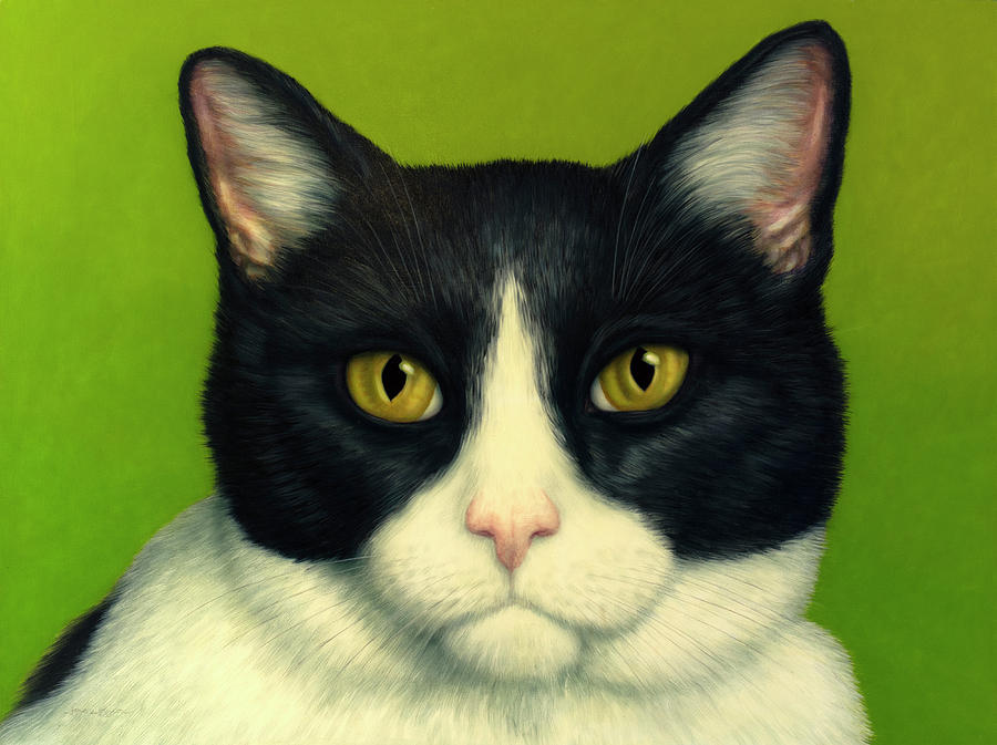 Cat Painting - A Serious Cat by James W Johnson