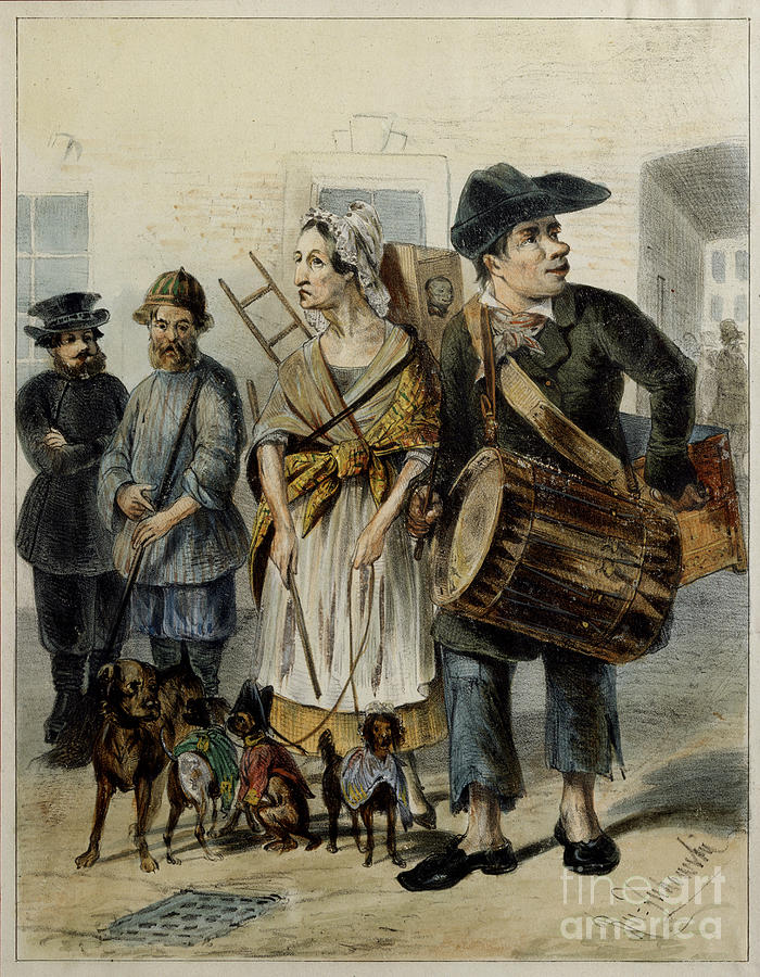 A Servant Take The Dogs Out, 1843 Drawing by Heritage Images