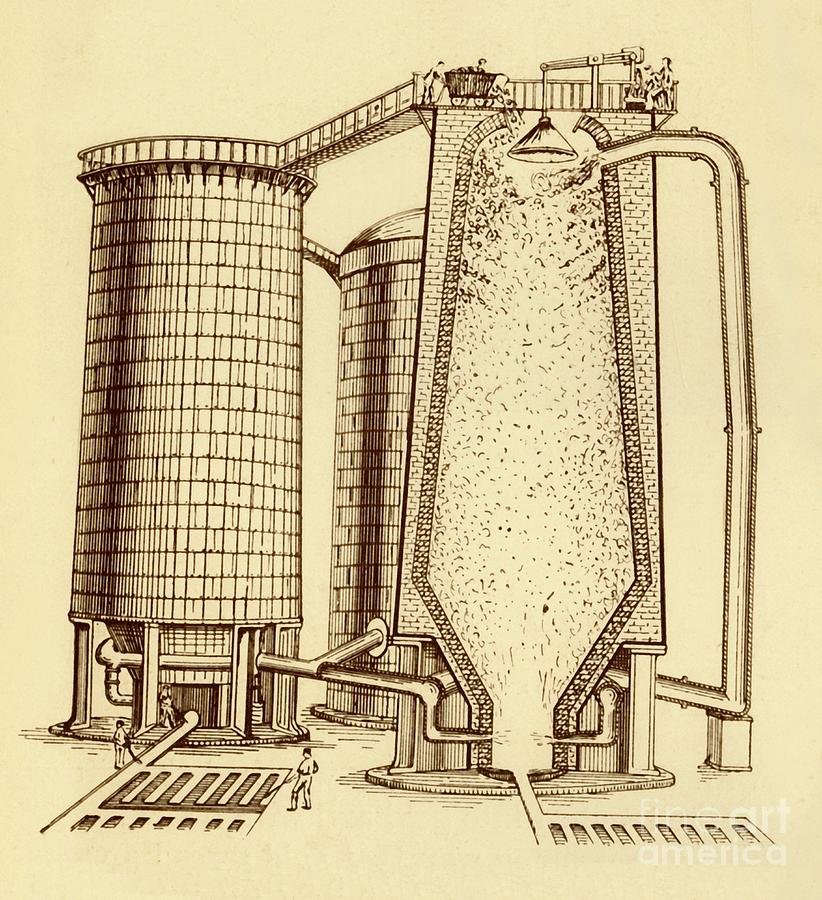Black And White Drawing - A Set Of Modern Blast Furnaces Shown by Print Collector