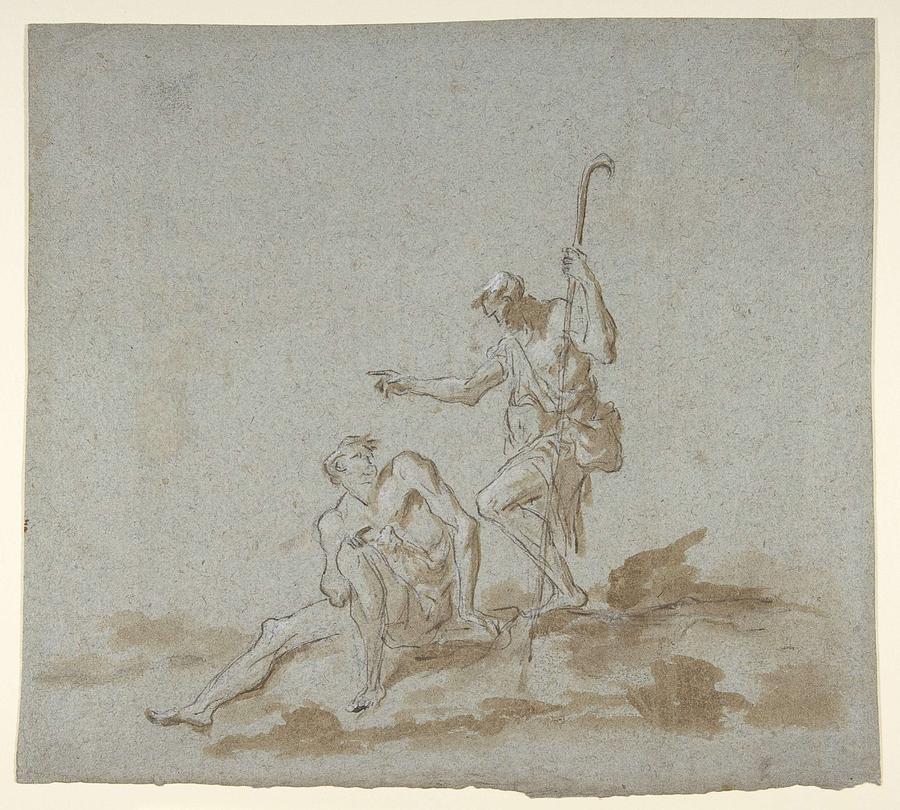 A Shepherd Addressing a Seated Male Nude.  Alessandro Magnasco Italian, Genoa 1667-1749 Genoa Painting by Alessandro Magnasco