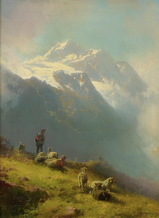 A Shepherd With His Flock Painting by Hermann Herzog - Fine Art America