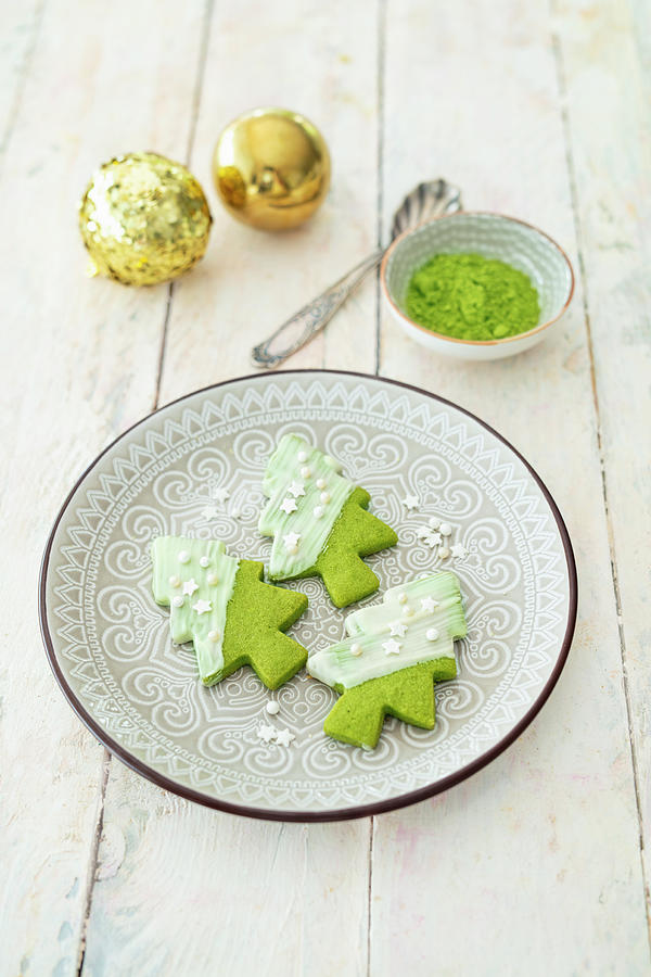A Shortbread Christmas Tree With Matcha Powder And White Chocolate Photograph by Jan Wischnewski