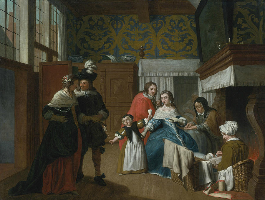 A Sick Woman with her Family and Attendants in an Interior Painting by Jan Josef Horemans the Younger