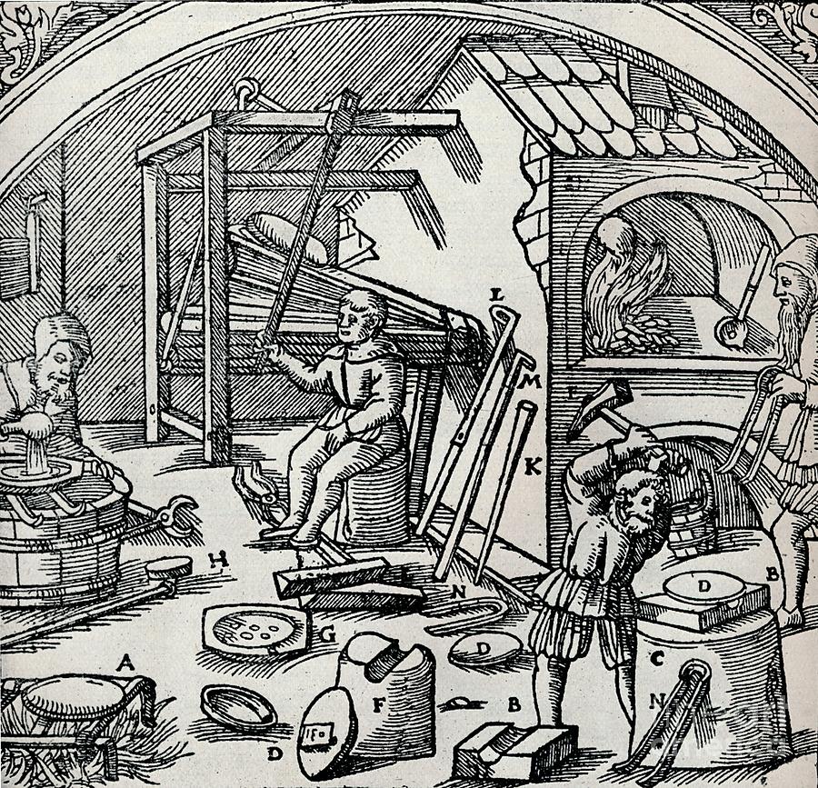 A Silver Refinery, 1556, 1917 Drawing by Print Collector
