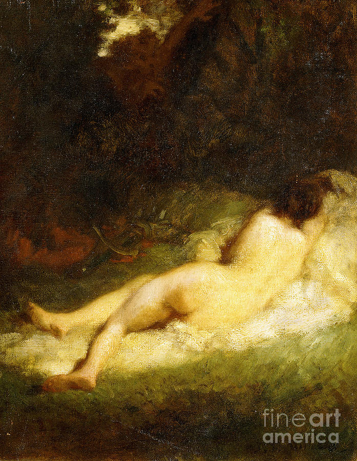 A Sleeping Nymph Blocked By A Satyr, C.1846-47 Painting by Jean-francois Millet