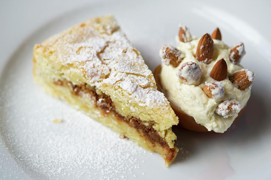 A Slice Of Almond Tart With Almond Ice Cream Photograph by Tim Winter