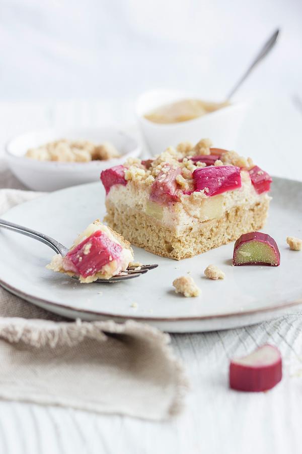 A Slice Of Apple And Rhubarb Crumble Cake Photograph by Tamara Staab