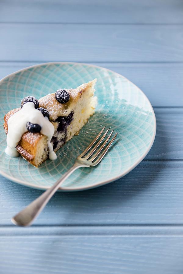 A Slice Of Blueberry Cake With Yoghurt Photograph by Magdalena Hendey