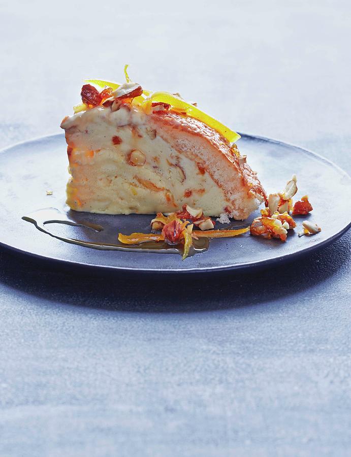A Slice Of Cassata With Sponge Cake, And Almond And Orange Ice Cream Photograph by Jalag / Julia Hoersch