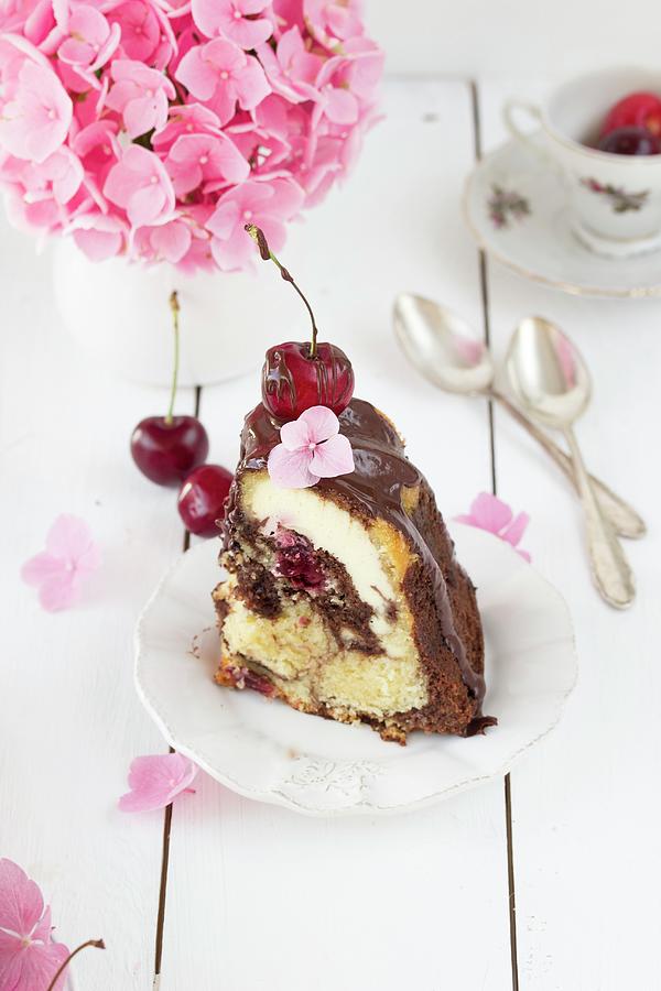 A Slice Of Donauwelle german Marble Cake Bundt Cake With A Cheesecake Filling Photograph by Emma Friedrichs