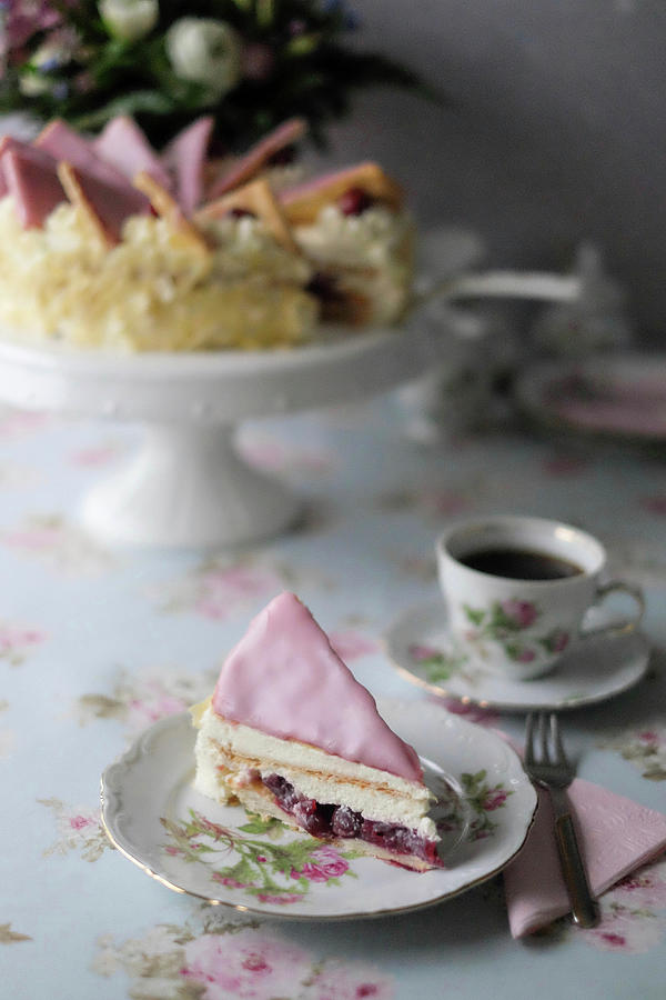 A Slice Of Dutch Cherry Cake With Puff Pastry Photograph by Marions Kaffeeklatsch