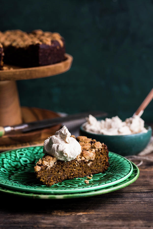 A Slice Of Freekeh Pumpkin Cake With Coconut And Espresso Cream vegan Photograph by Great Stock!