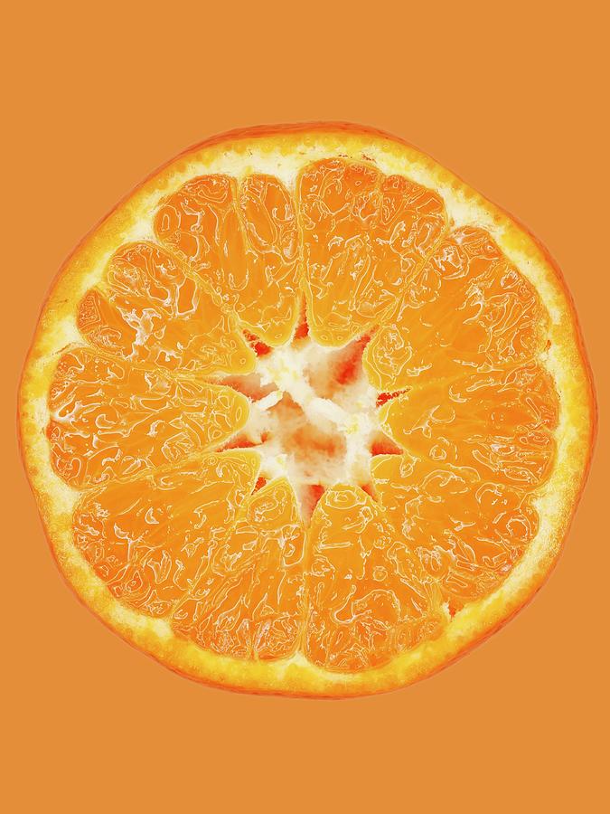 A Slice Of Mandarin On An Orange Surface, Close-up Photograph by Oliver Lippert
