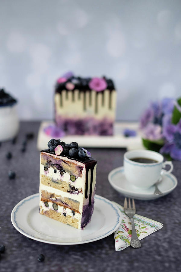 A Slice Of Milk Cream And Blueberry Cake Photograph by Marions Kaffeeklatsch